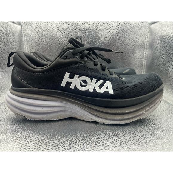 Hoka One One Bondi 8 Black White Womens Shoes Sneakers Size 10B - Picture 1 of 8